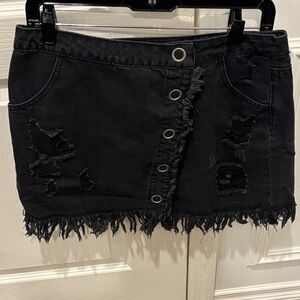 Frayed Black Denim Skirt